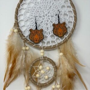 Wooden Earrings Dangle Laser Cut Tiger Earrings Drop Orange Mascot New